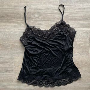 The Limited Women's Large Black Beaded Lace Cami Top Y2K Whimsygoth Witchy Sexy